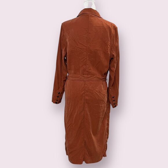 Free People Rust Orange Tencel Lyocell Belted Long Trench Coat Jacket Size M - Picture 3 of 11